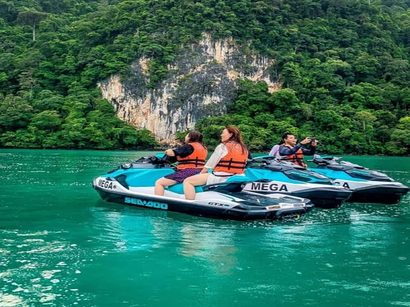 Tourists enjoying the scenery on jetski at Langkawi Jetski tour by Mega Water Sports